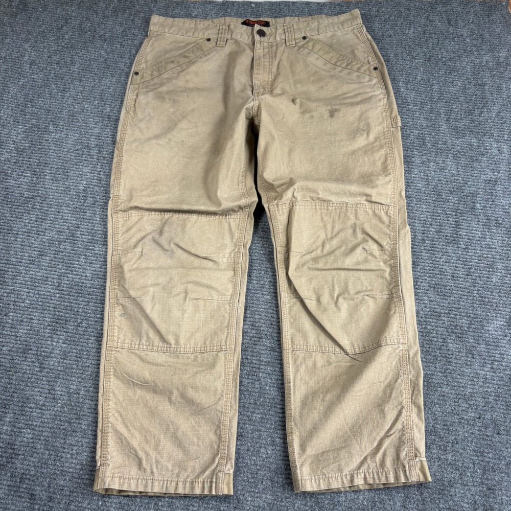 Ridgecut Toughwear Mens 40x32 Tan Ripstop Double Knee Work Pants Utility Cargo